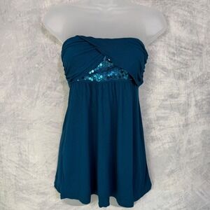 Y2k Express Strapless Sequin Tube Top Womens Sz S Teal Indie Sleaze going out